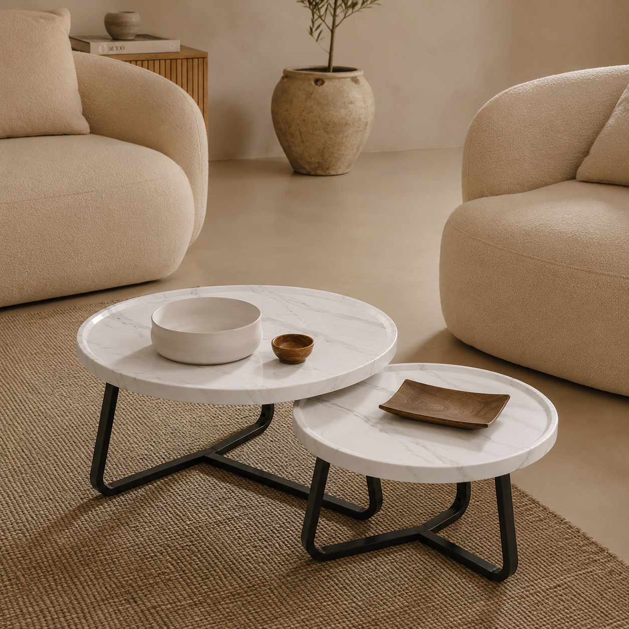 Lexa | White Modern marble coffee table set