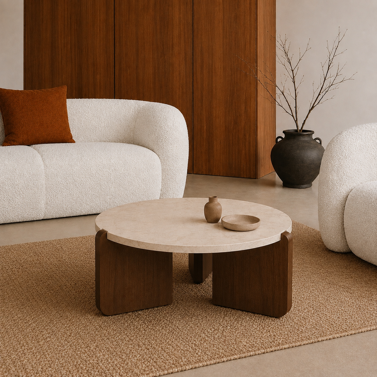 Elma | Premium round travertine coffee table