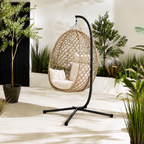 Egg Chair with Stand – Premium Beige Rattan Outdoor Hanging Garden Chair