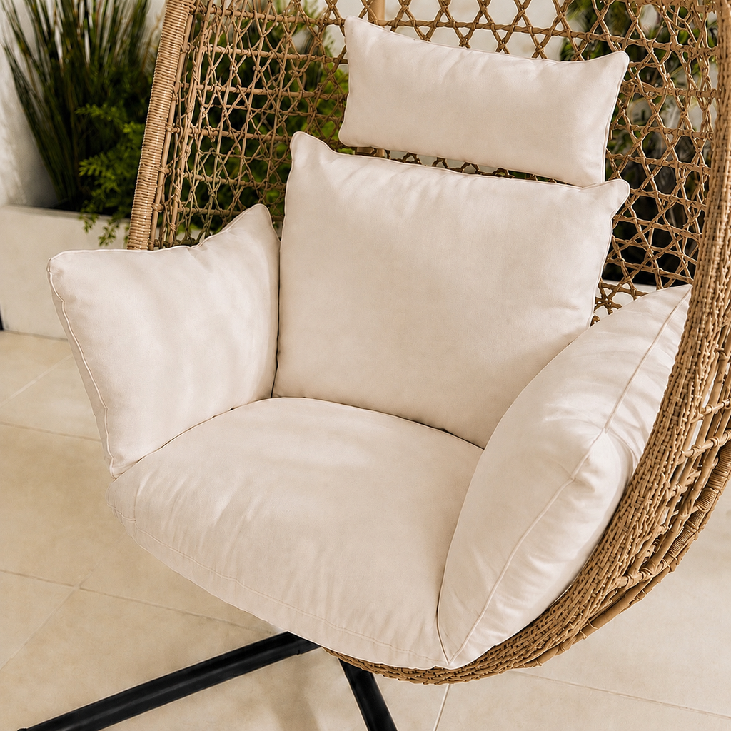 Egg Chair with Stand – Premium Beige Rattan Outdoor Hanging Garden Chair