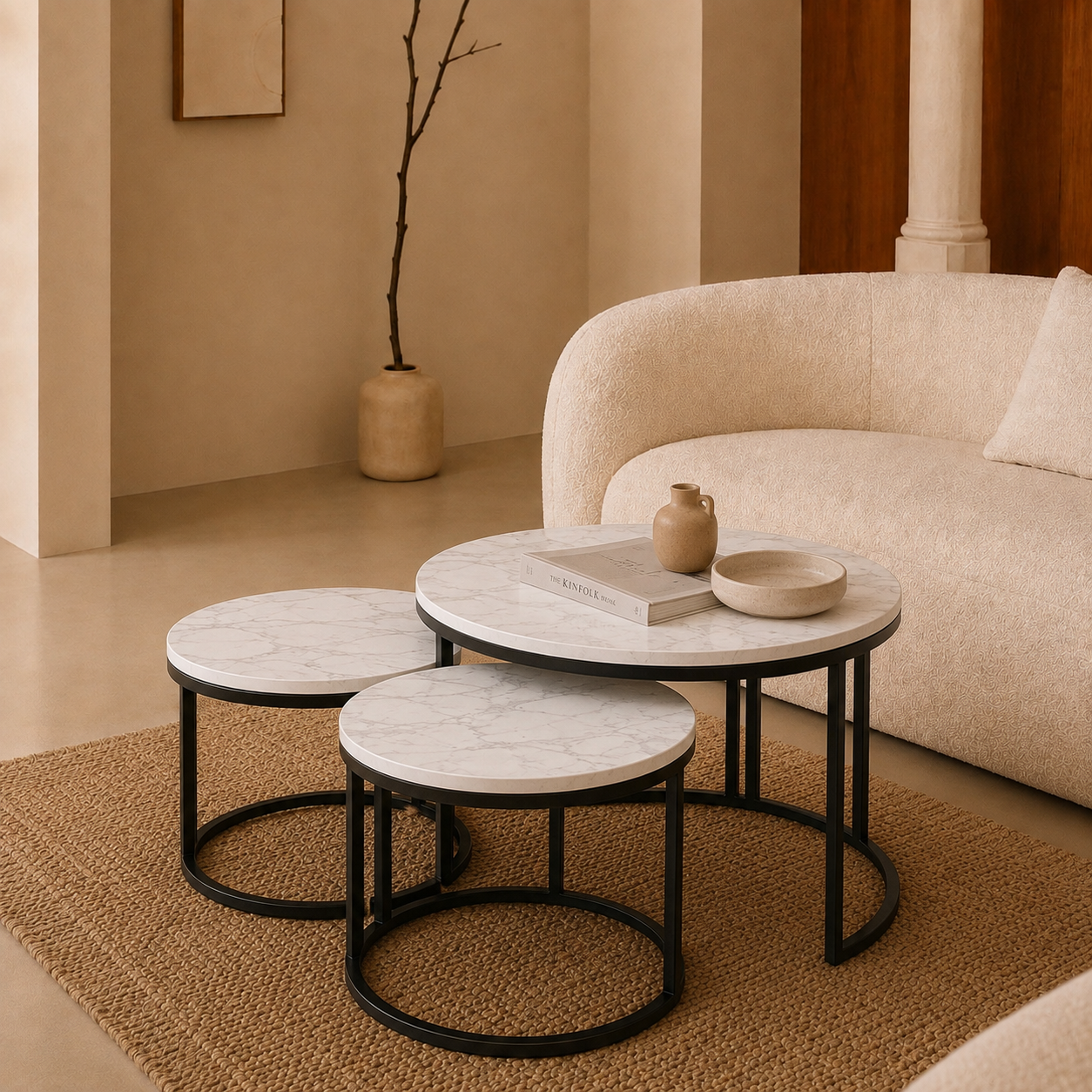 Hana | Modern White marble coffee table set