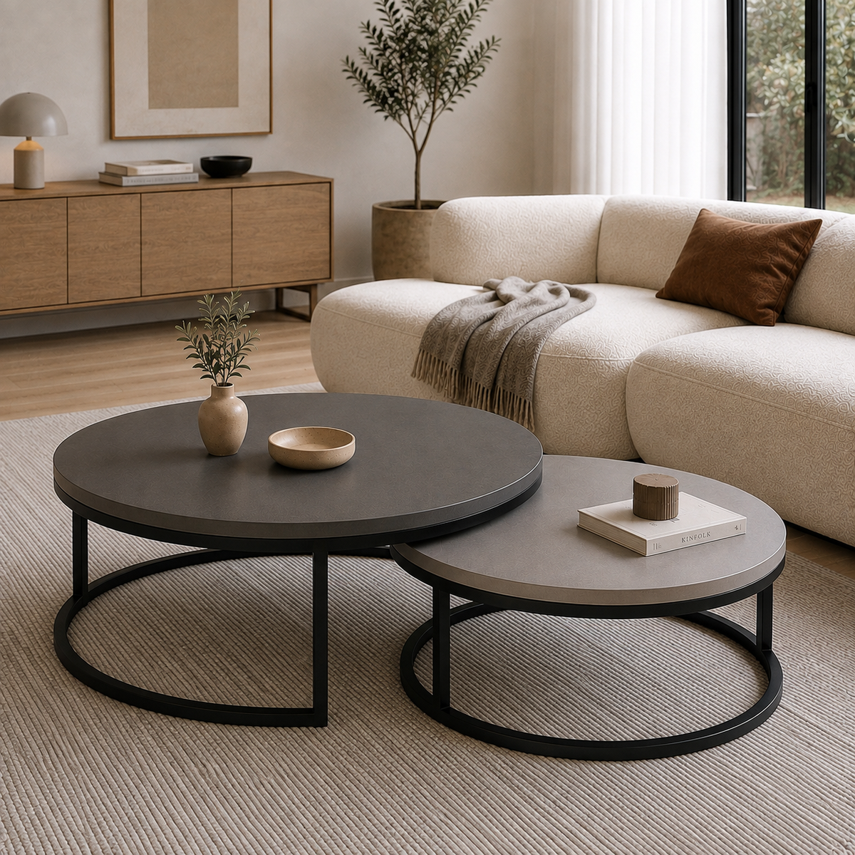 Pina | Premium Round wooden coffee table set