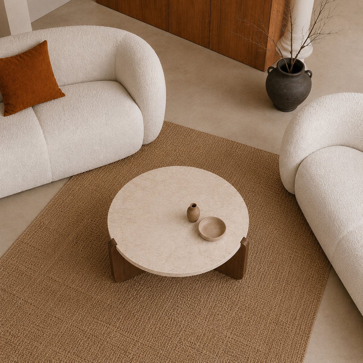 Elma | Premium round travertine coffee table