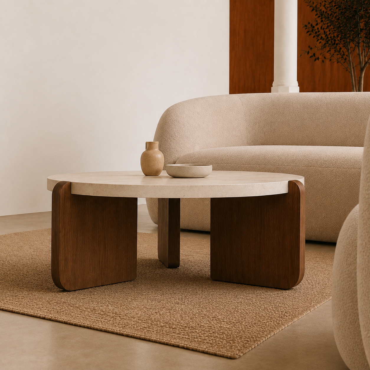 Elma | Premium round travertine coffee table