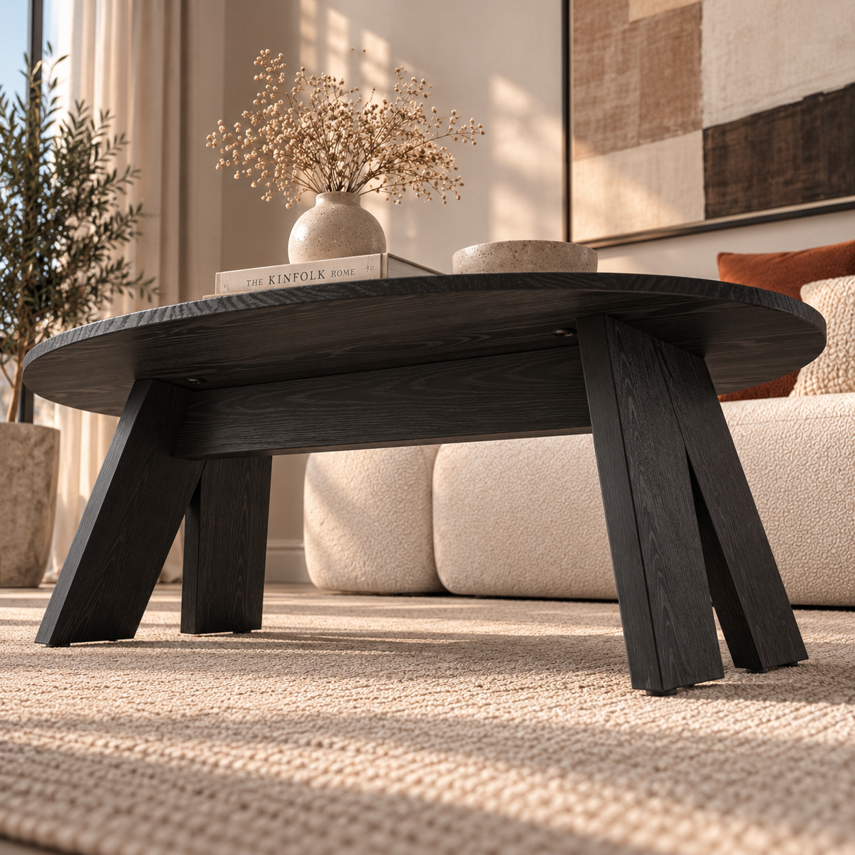 Mae | Modern Solid wood oval coffee table