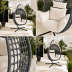 Egg Chair with Stand – Premium Grey Rattan Outdoor Hanging Garden Chair