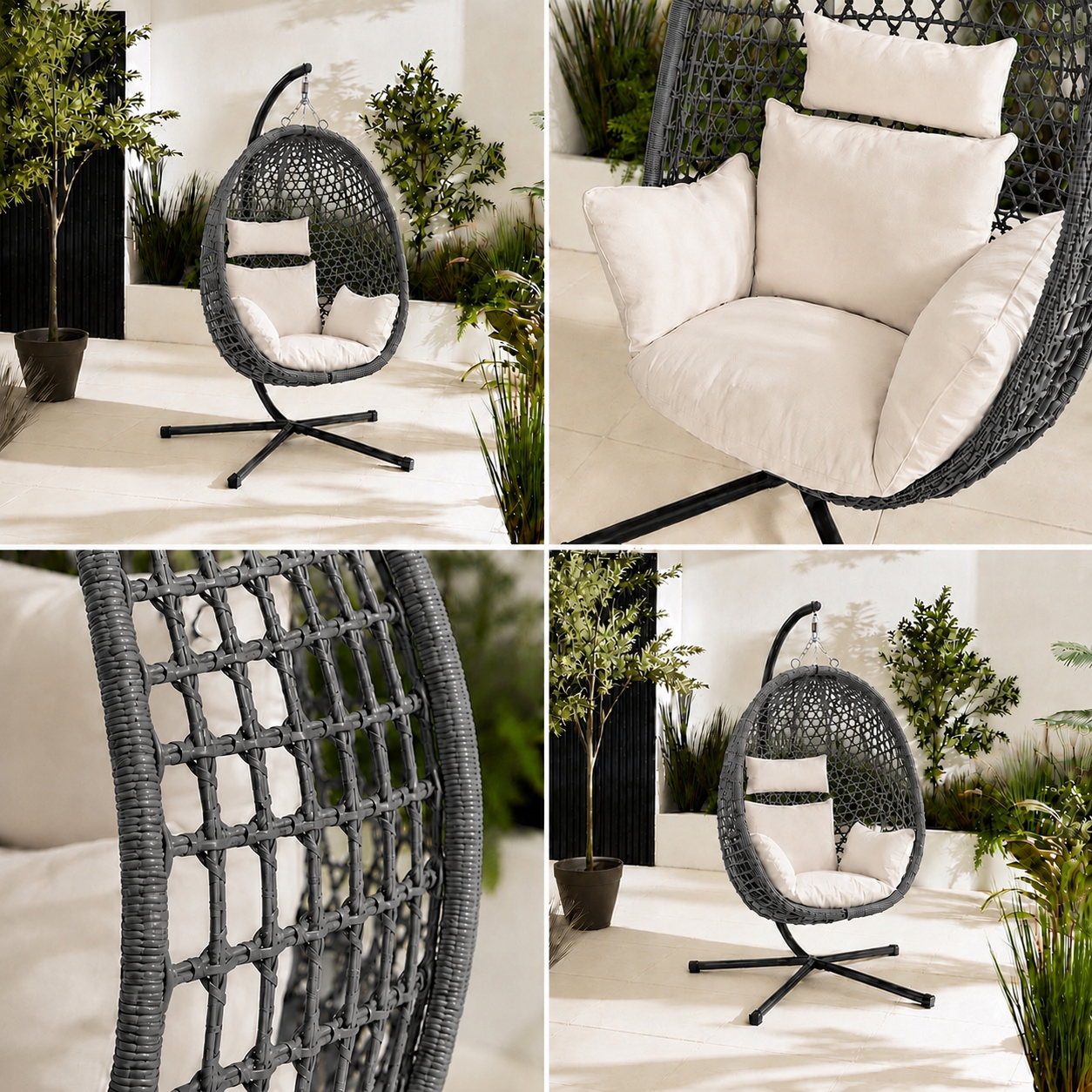 Egg Chair with Stand – Premium Grey Rattan Outdoor Hanging Garden Chair