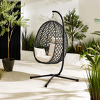 Egg Chair with Stand – Premium Black Rattan Outdoor Hanging Garden Chair