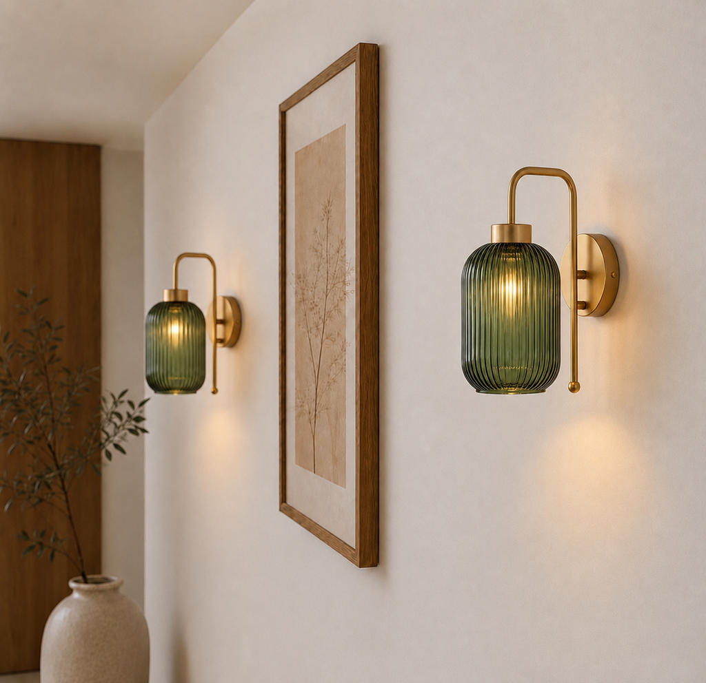Verde | Ribbed Green Glass Wall Light