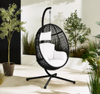 Egg Chair with Stand – Premium Open Weave Rattan Outdoor Hanging Garden Chair Black