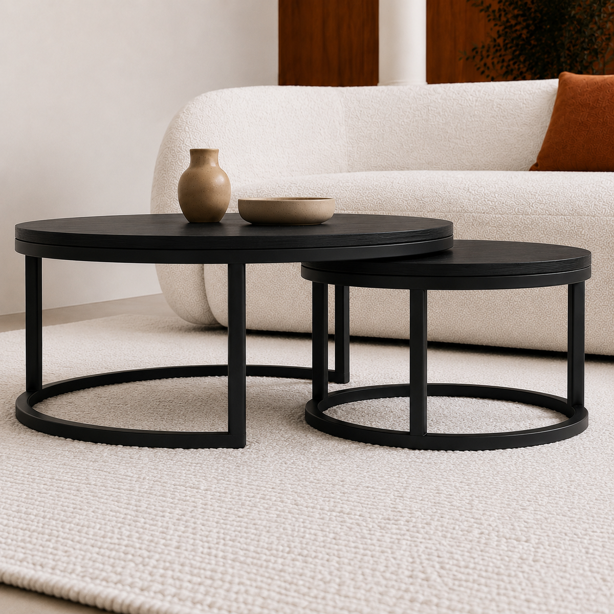 Juna | Black Modern wooden coffee table set