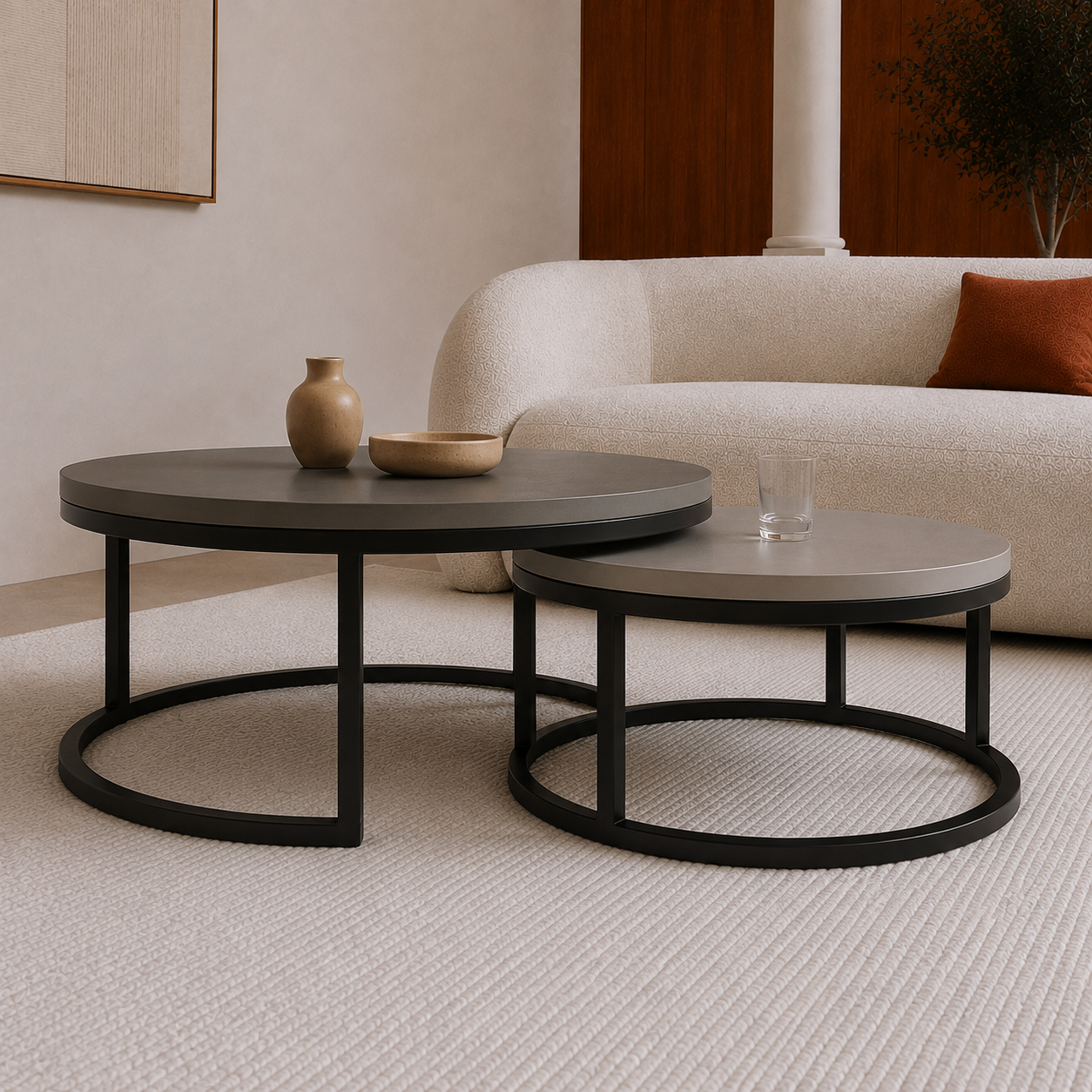 Pina | Premium Round wooden coffee table set