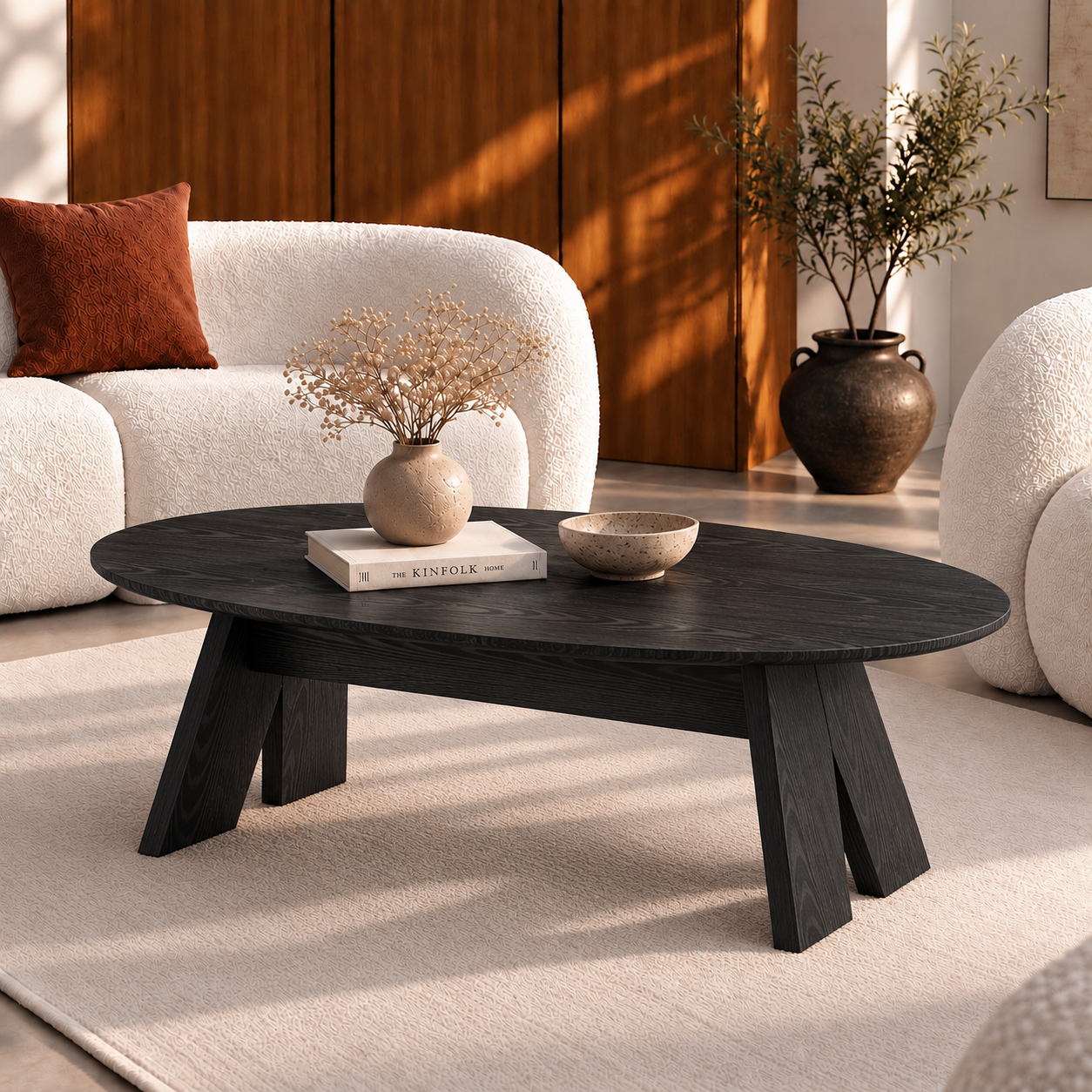 Mae | Modern Solid wood oval coffee table