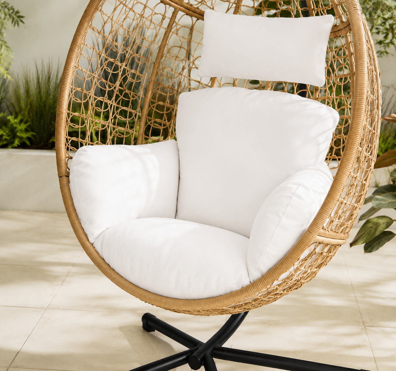 Egg Chair with Stand – Premium Open Weave Rattan Outdoor Hanging Garden Chair Beige