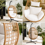 Egg Chair with Stand – Premium Open Weave Rattan Outdoor Hanging Garden Chair Beige
