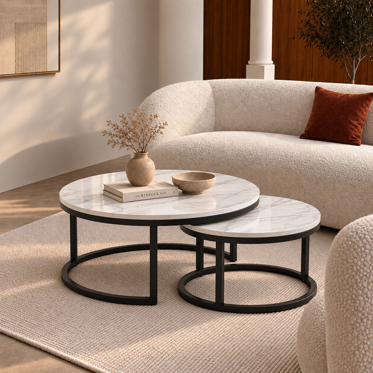 Lana | White Premium marble coffee table set