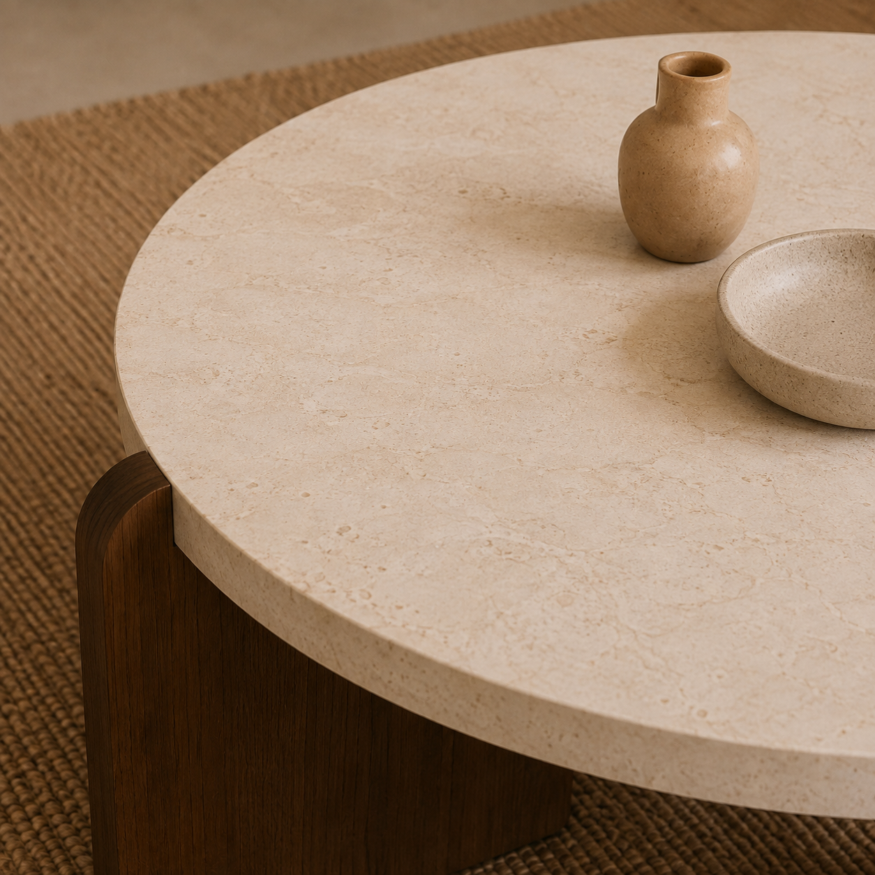 Elma | Premium round travertine coffee table
