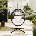 Egg Chair with Stand – Premium Open Weave Rattan Outdoor Hanging Garden Chair Black