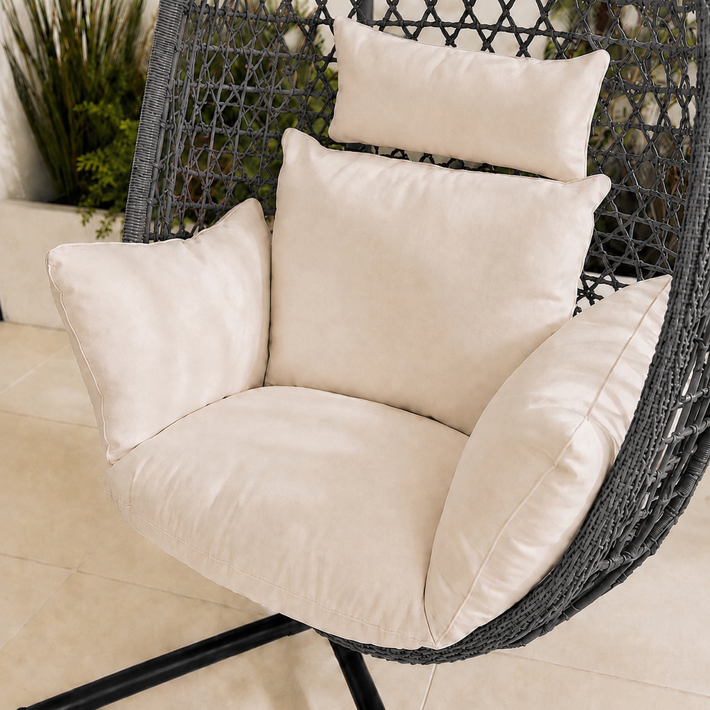 Egg Chair with Stand – Premium Grey Rattan Outdoor Hanging Garden Chair
