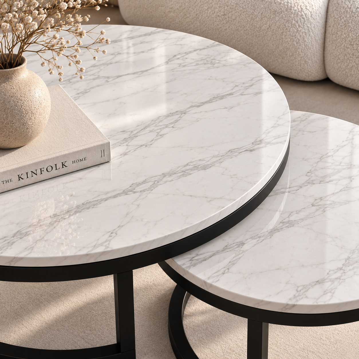 Lana | White Premium marble coffee table set