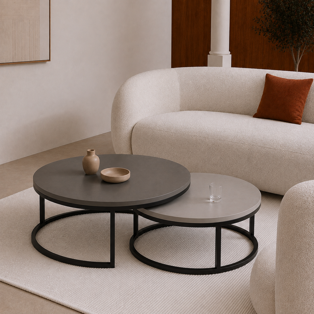 Pina | Premium Round wooden coffee table set