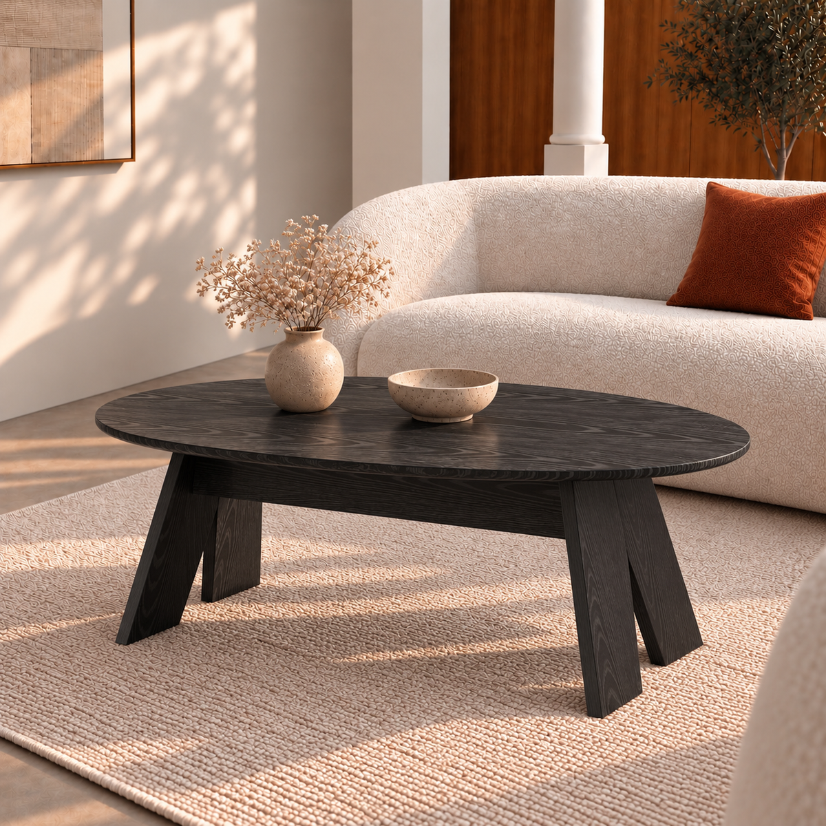 Mae | Modern Solid wood oval coffee table