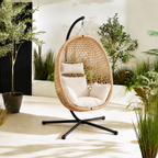 Egg Chair with Stand – Premium Beige Rattan Outdoor Hanging Garden Chair