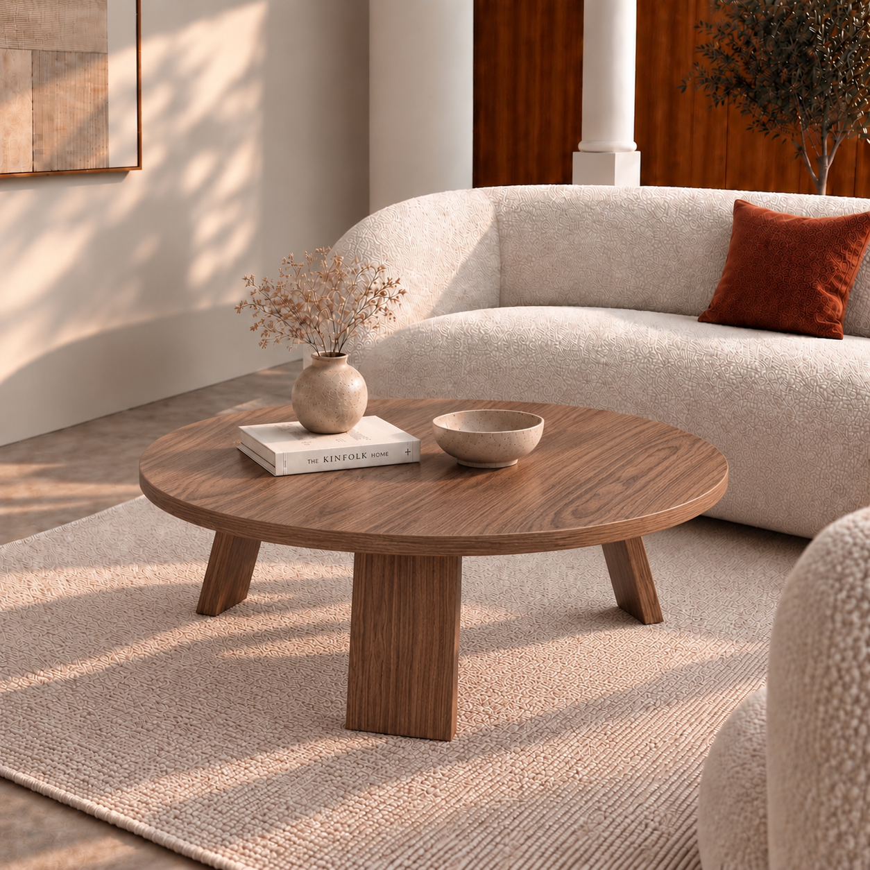 Modern Solid wood round coffee table