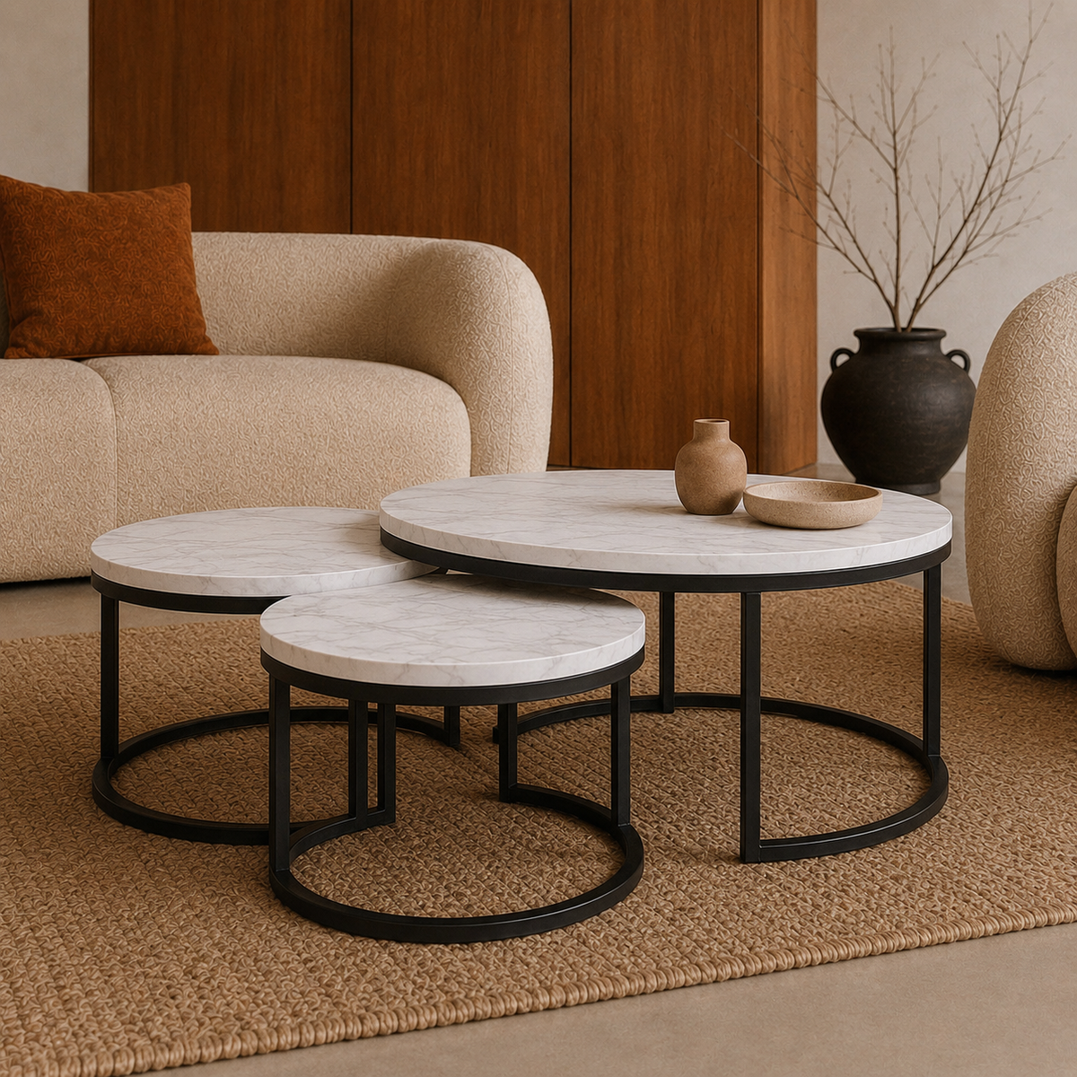Hana | Modern White marble coffee table set