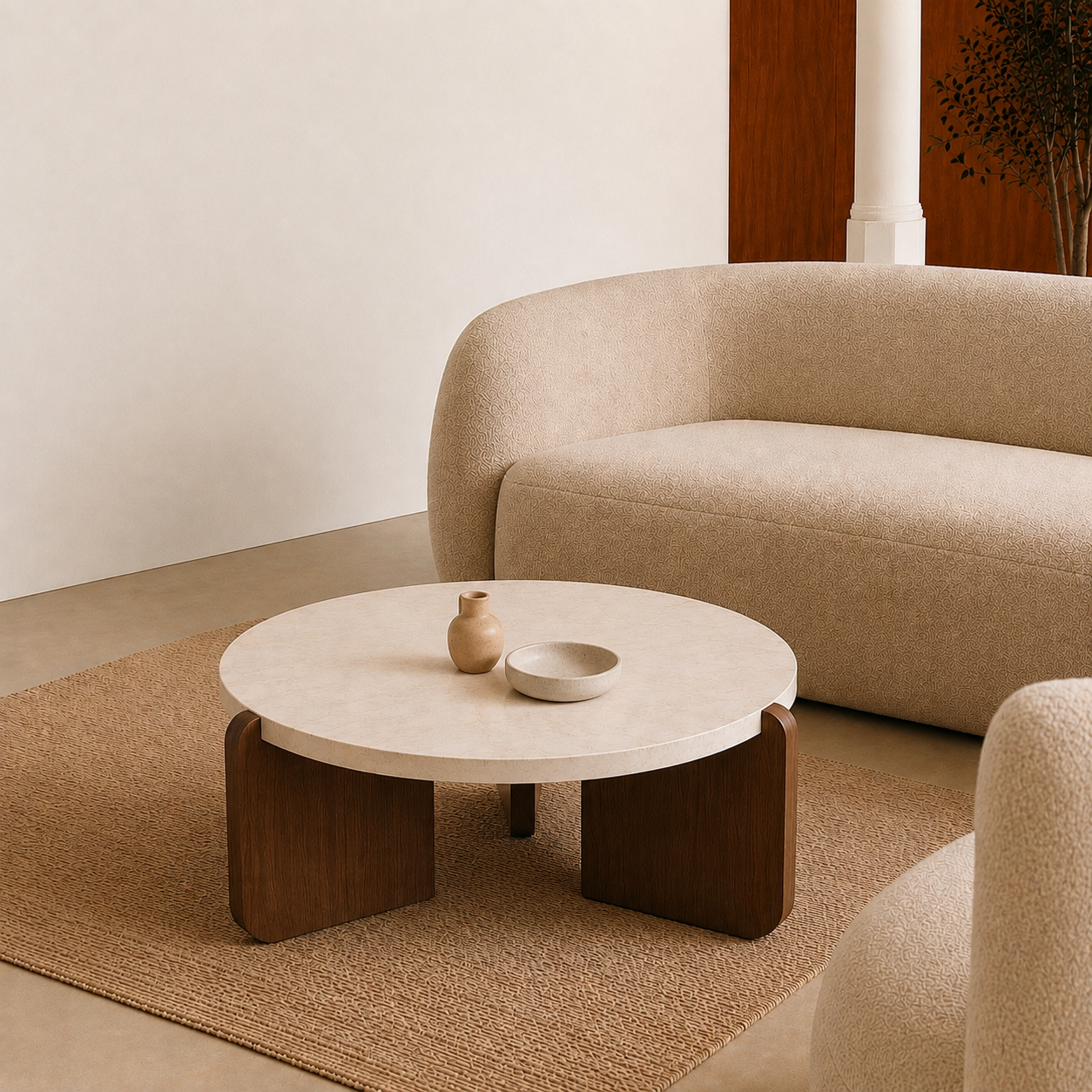 Elma | Premium round travertine coffee table