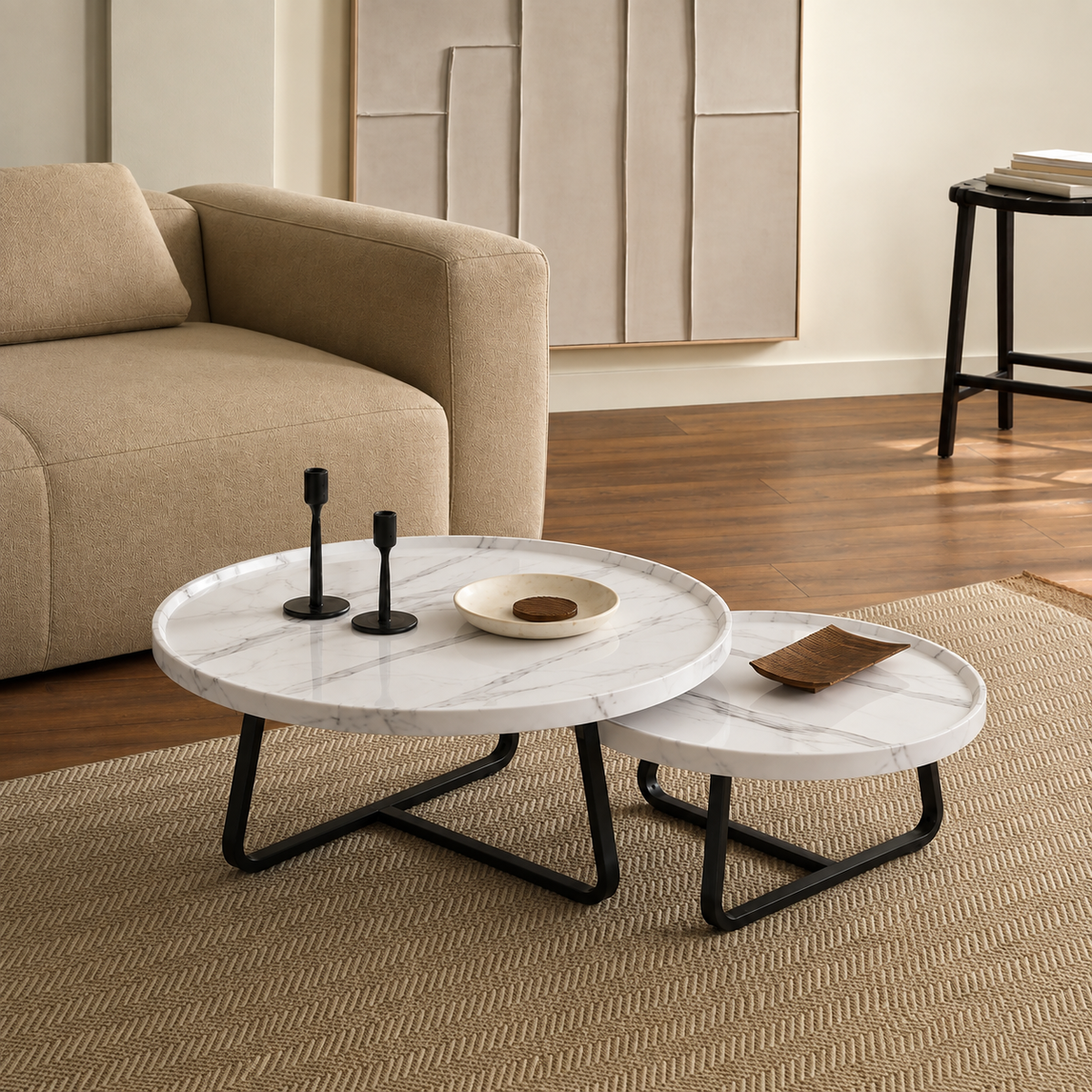 Lexa | White Modern marble coffee table set