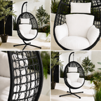 Egg Chair with Stand – Premium Open Weave Rattan Outdoor Hanging Garden Chair Black