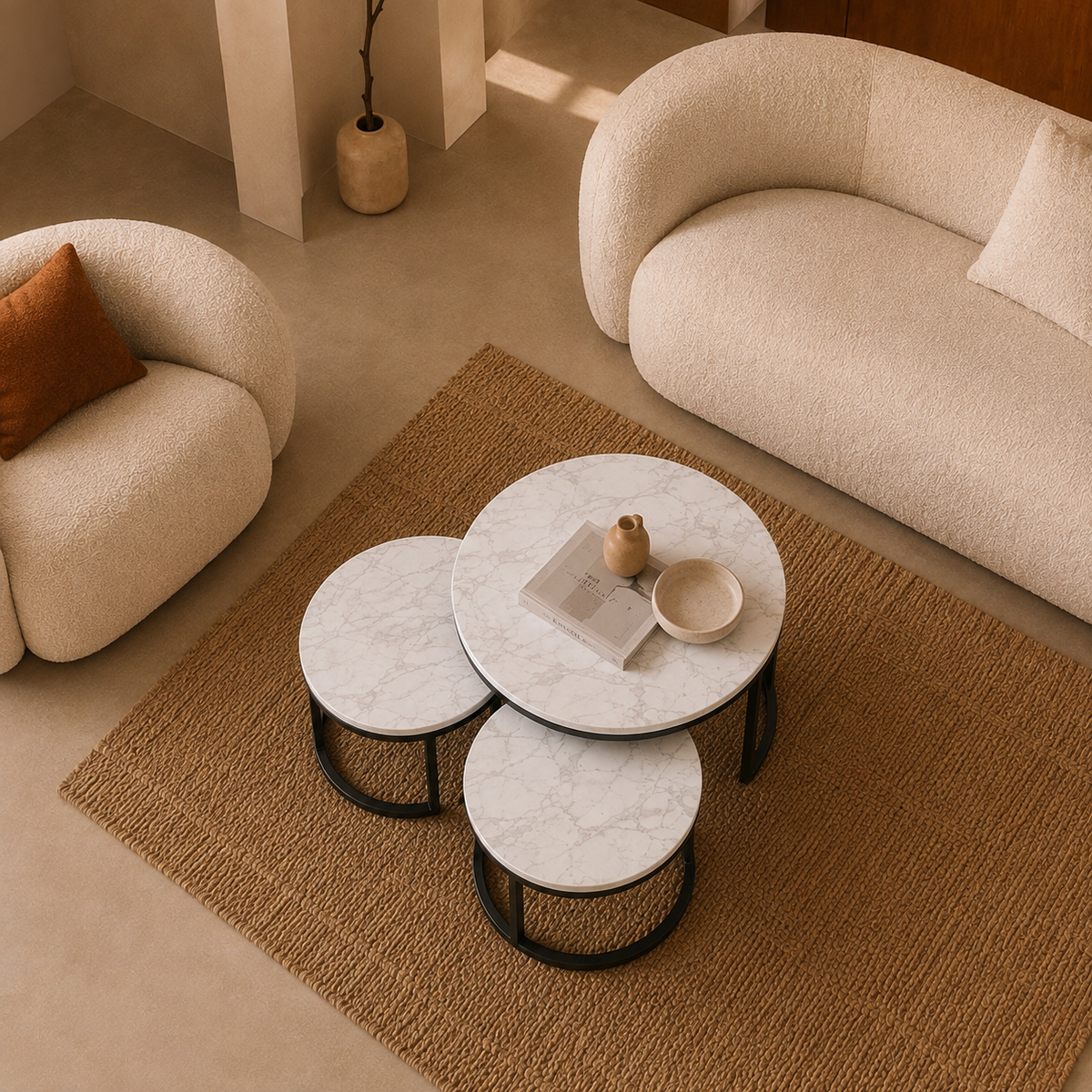 Hana | Modern White marble coffee table set