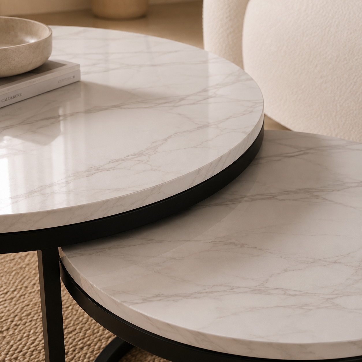 Hana | Modern White marble coffee table set