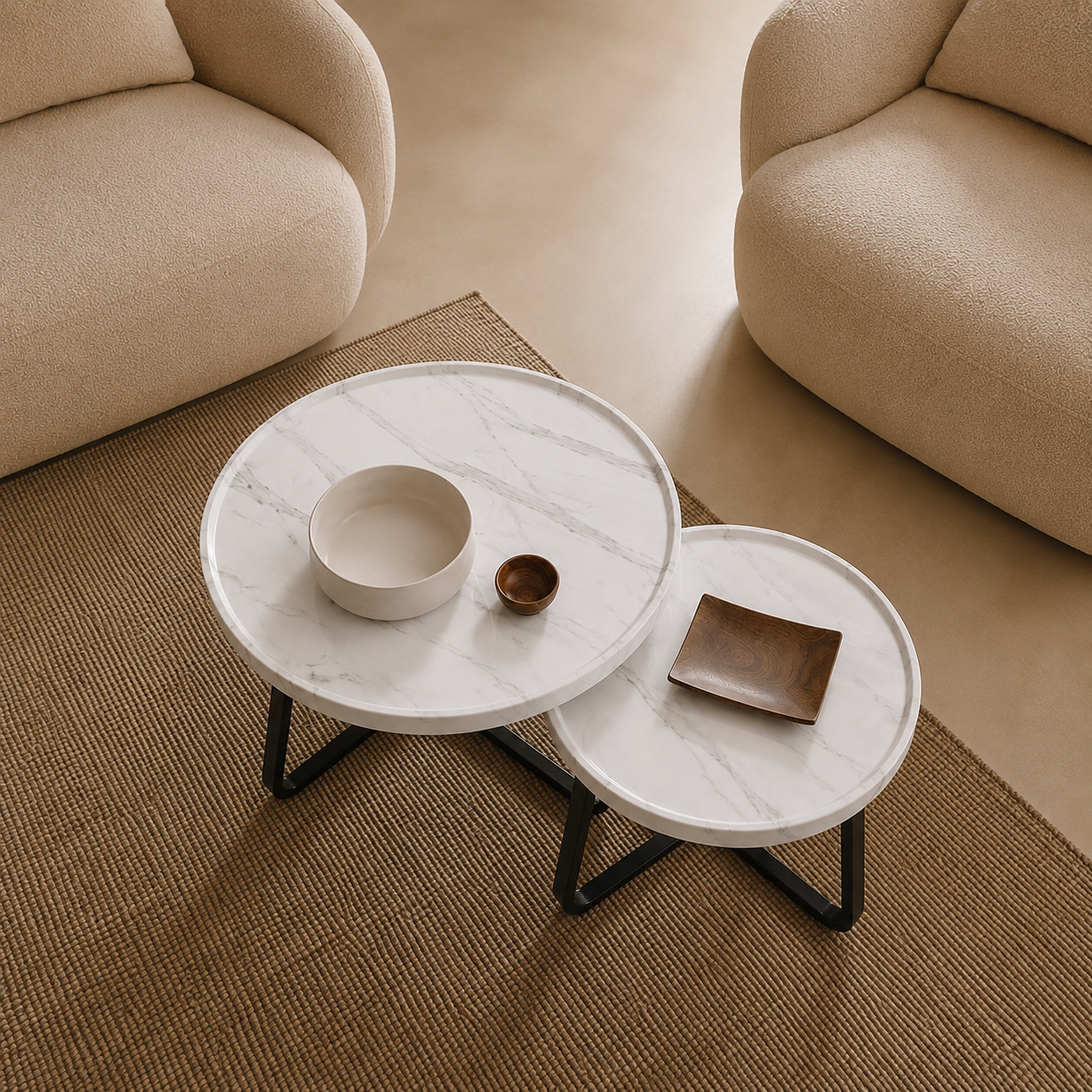 Lexa | White Modern marble coffee table set