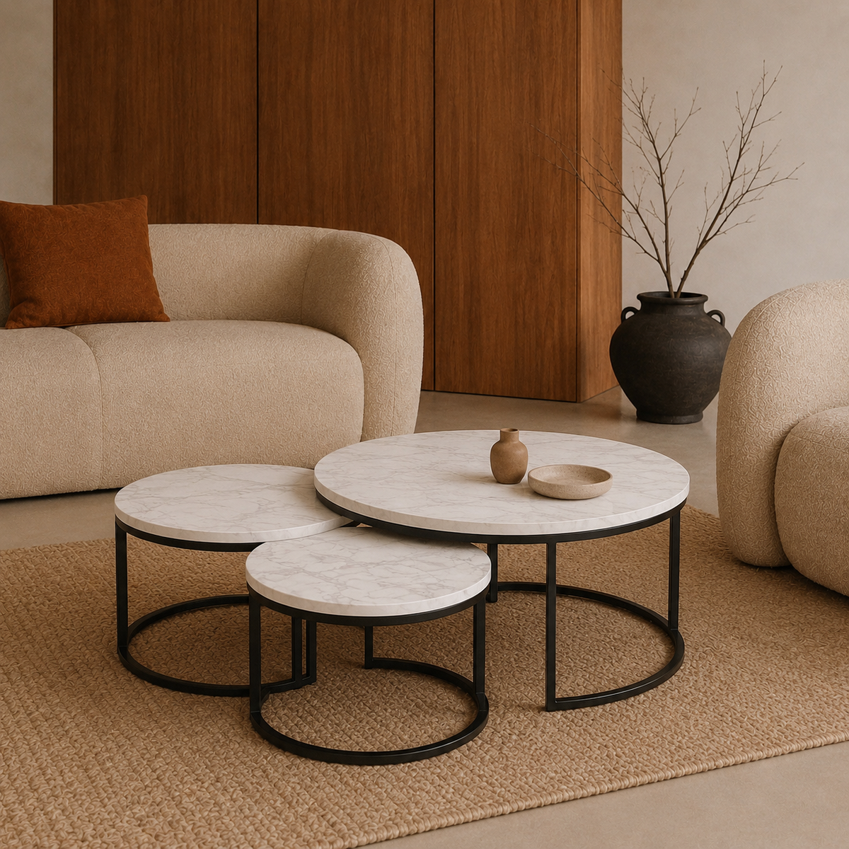 Hana | Modern White marble coffee table set