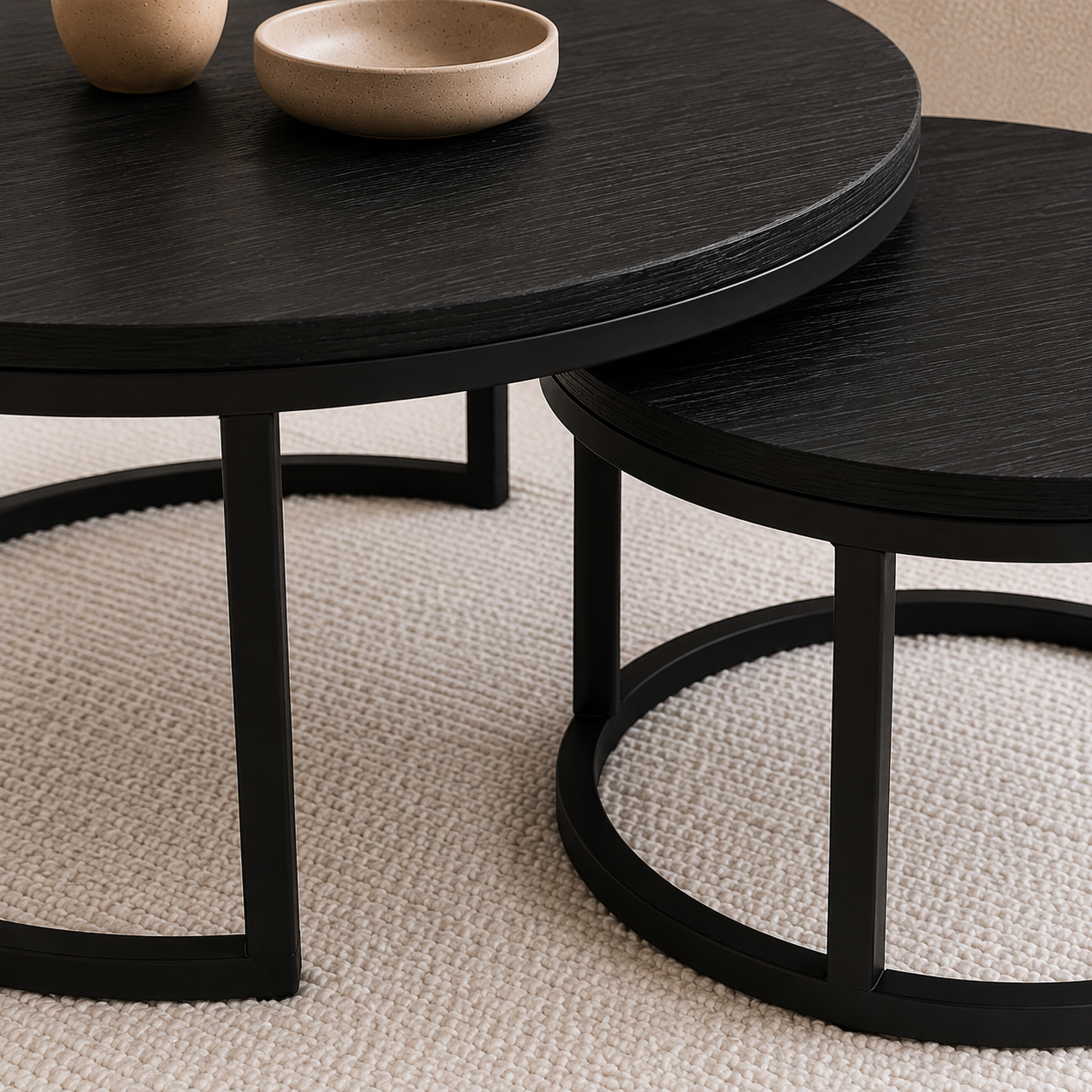 Juna | Black Modern wooden coffee table set