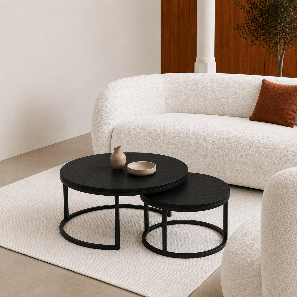 Juna | Black Modern wooden coffee table set