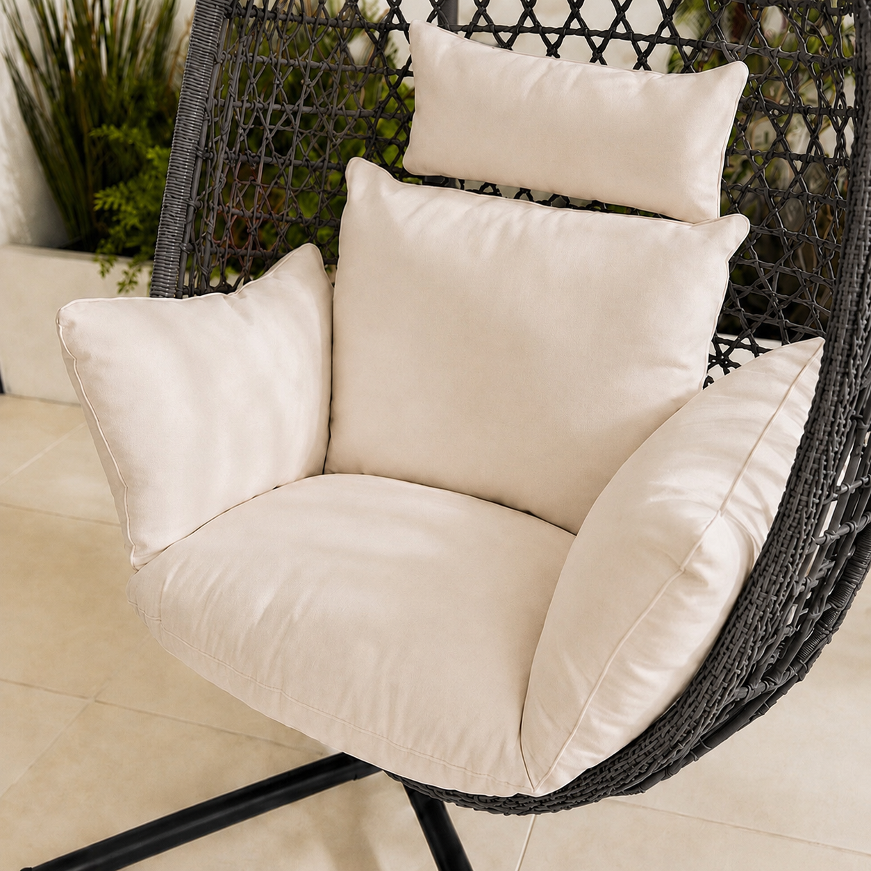 Egg Chair with Stand – Premium Black Rattan Outdoor Hanging Garden Chair
