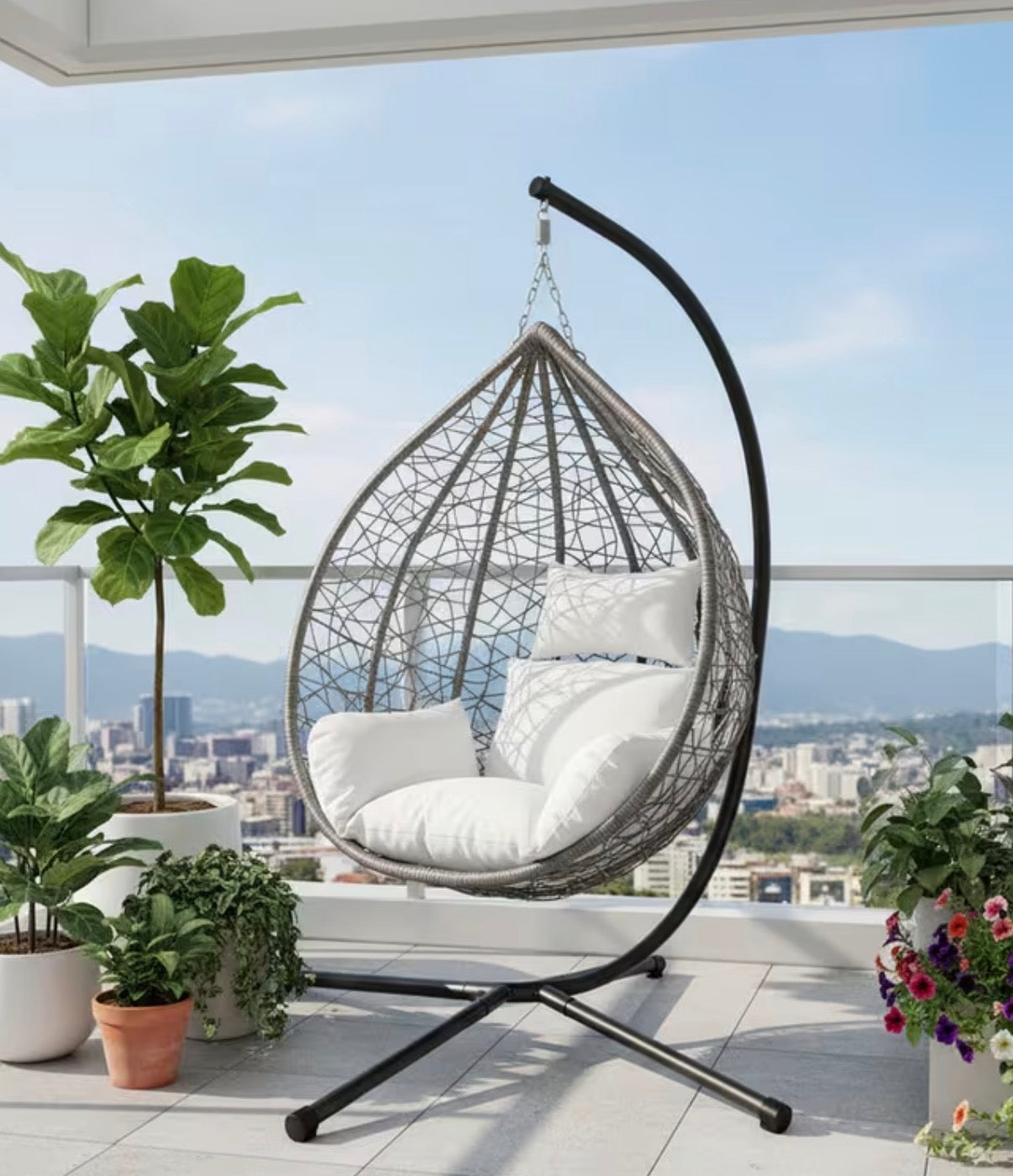 Elena | Luxury hanging egg chair with stand