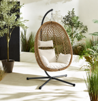 Egg Chair with Stand – Premium Dark Brown Rattan Hanging Garden Chair