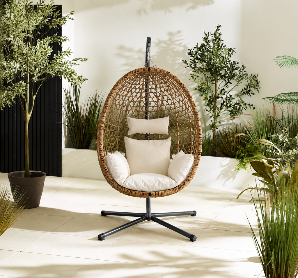 Egg Chair with Stand – Premium Dark Brown Rattan Hanging Garden Chair