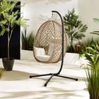 Egg Chair with Stand – Premium Dark Brown Rattan Hanging Garden Chair