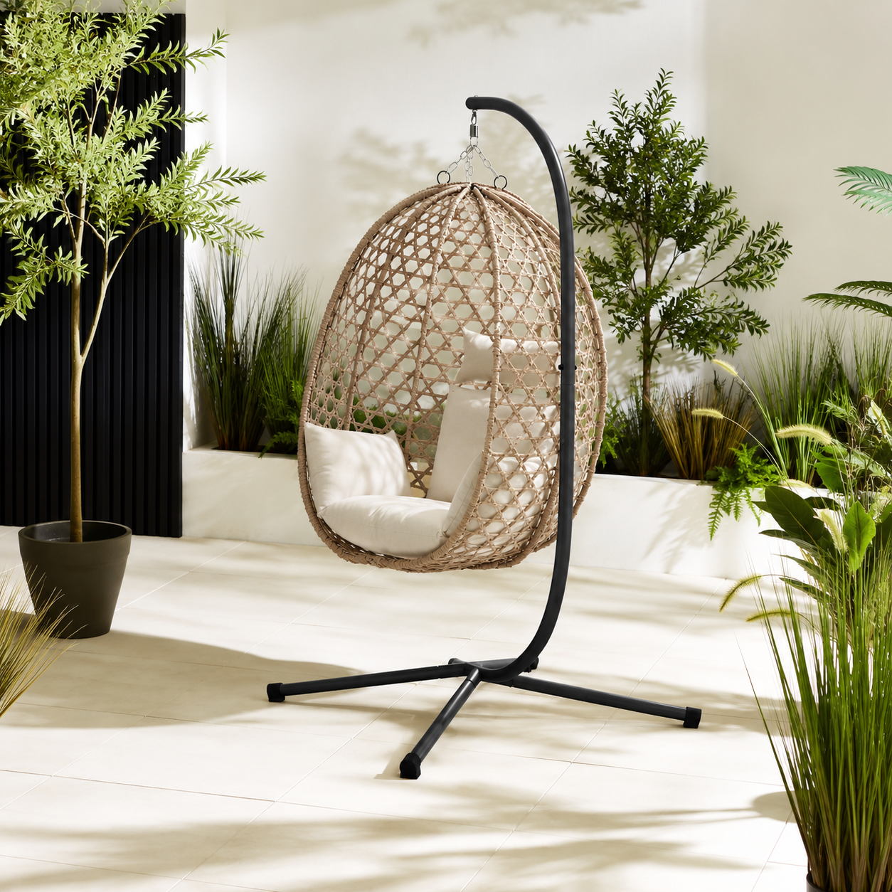 Egg Chair with Stand – Premium Dark Brown Rattan Hanging Garden Chair