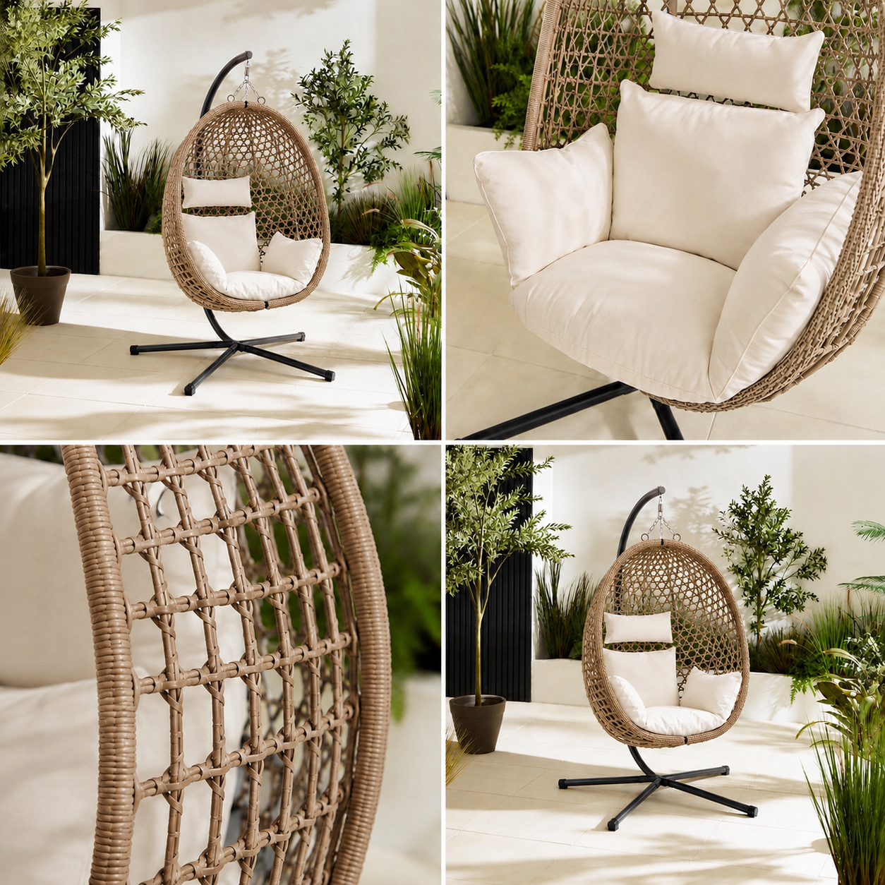 Egg Chair with Stand – Premium Dark Brown Rattan Hanging Garden Chair