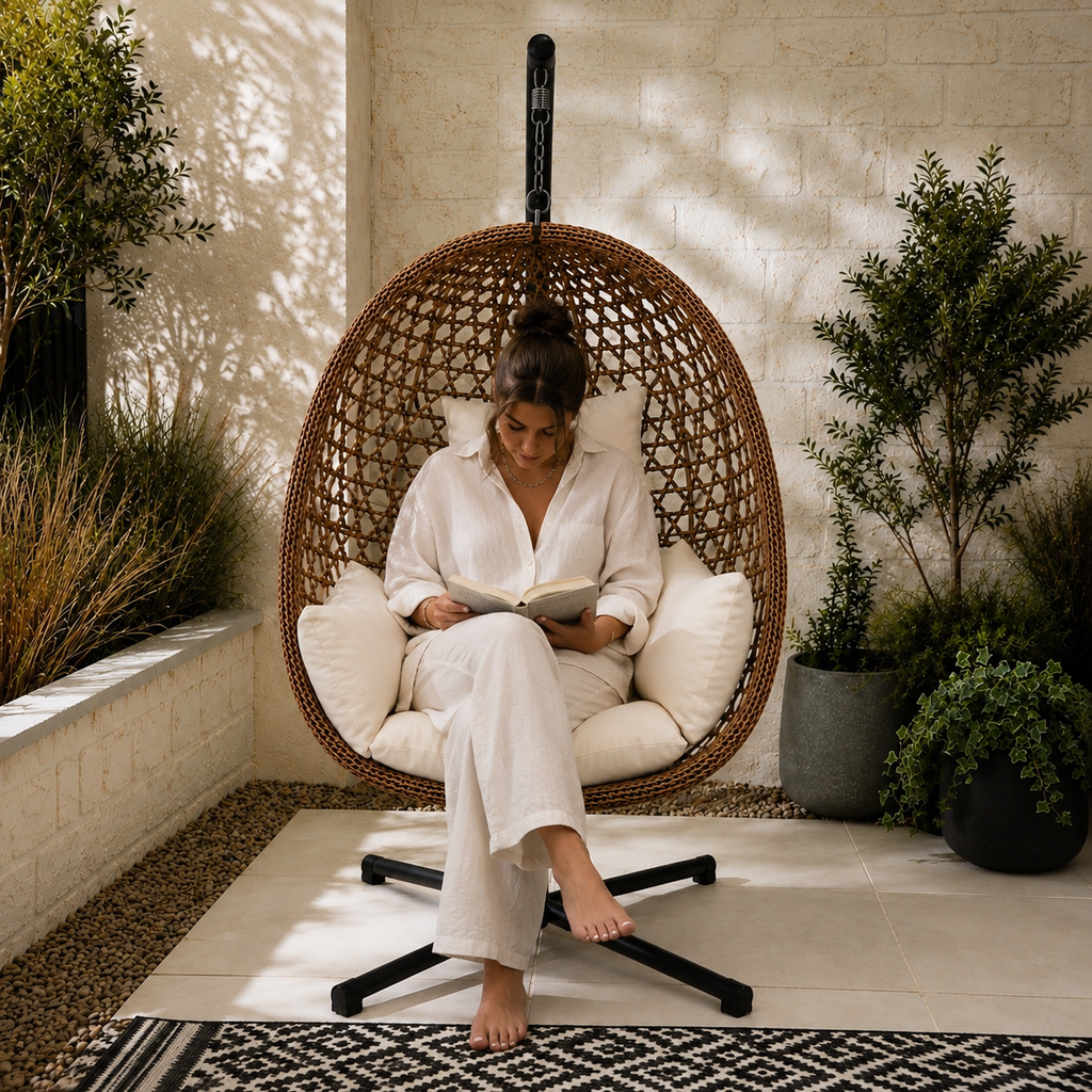 Luna | Modern hanging egg chair with stand